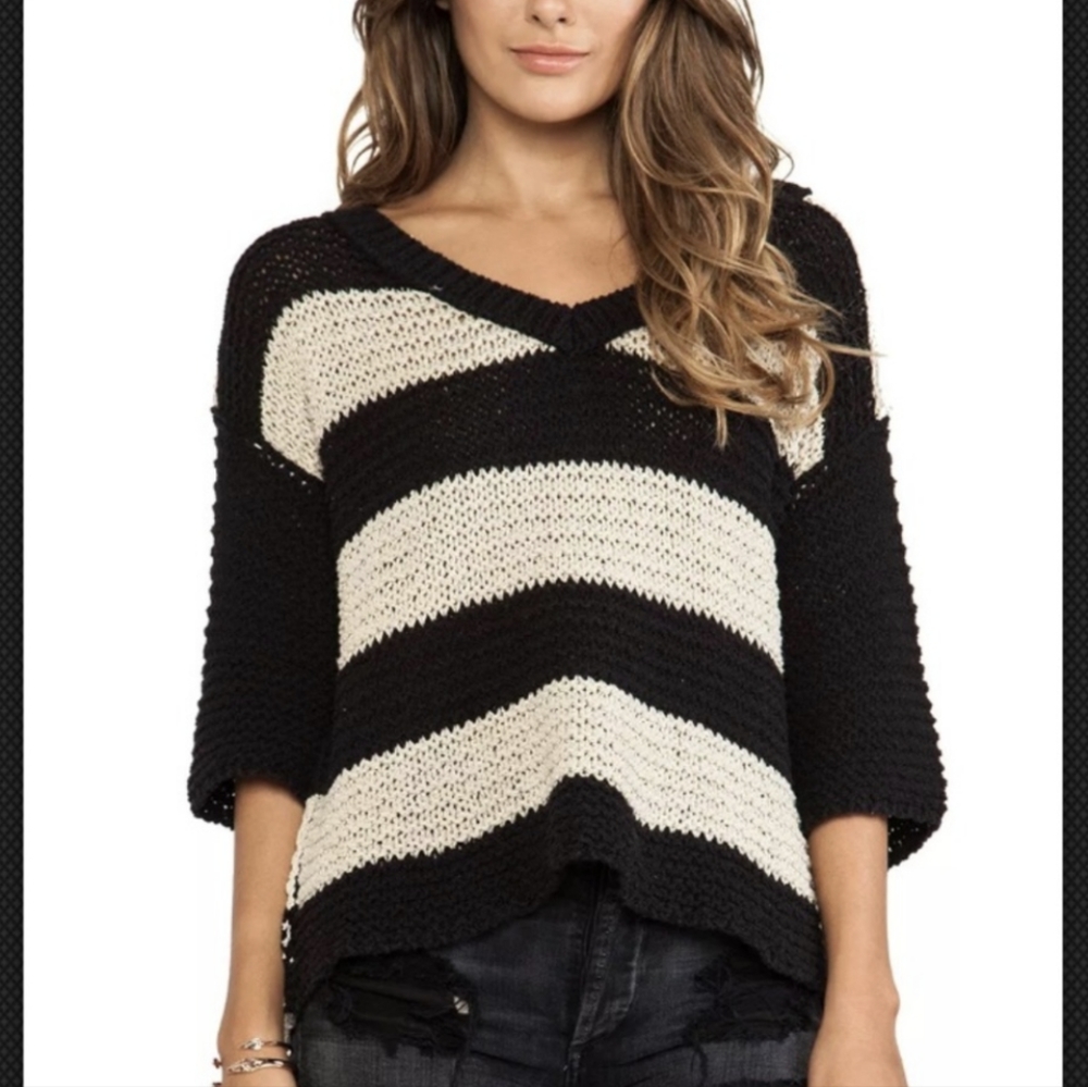 Free People Open Weave oversized Boxy Sweater Women's Size Medium
